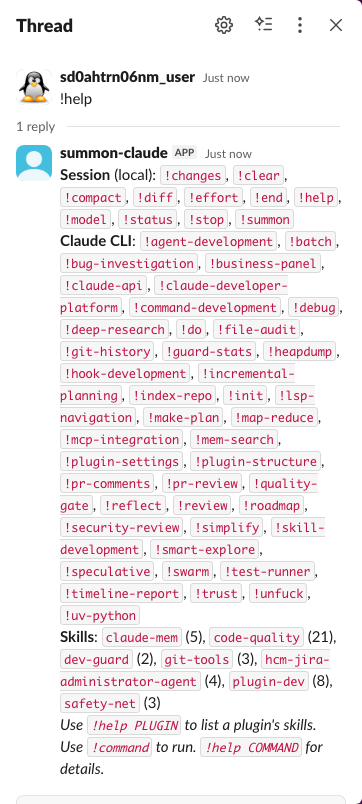 Help output in Slack